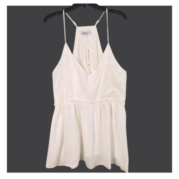 Liumilac Eyelet Peplum Top Women's Sz 2XL White Lined Racerback Spaghetti Strap - Picture 1 of 15